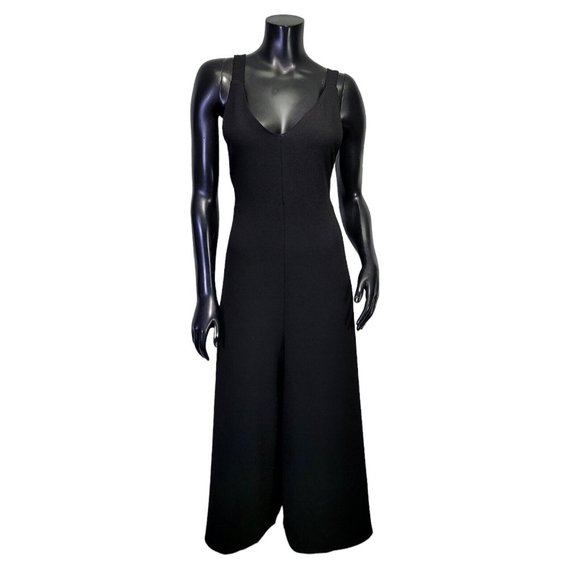 Urban Outfitters M Black‎ Crepe Wide Leg Deep VNeck Jumpsuit Criss Cross Back - Picture 1 of 9